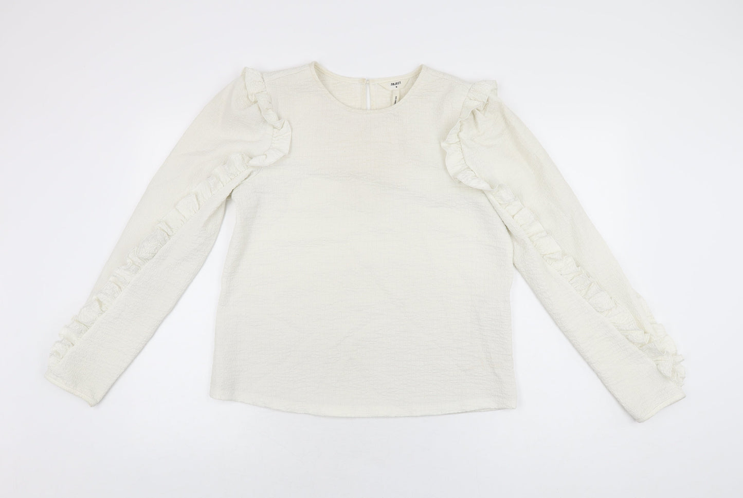 Object Womens White Polyester Basic T-Shirt Size M Round Neck