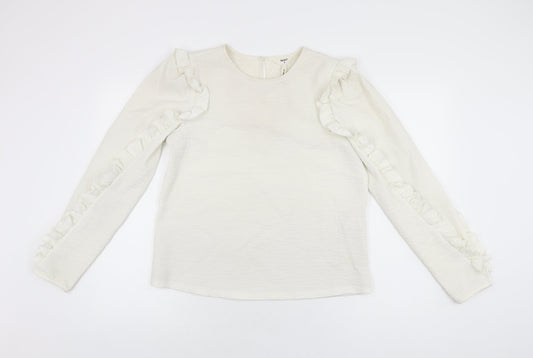 Object Womens White Polyester Basic T-Shirt Size M Round Neck