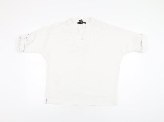 Joan Vass Womens White Polyester Basic Blouse Size S V-Neck