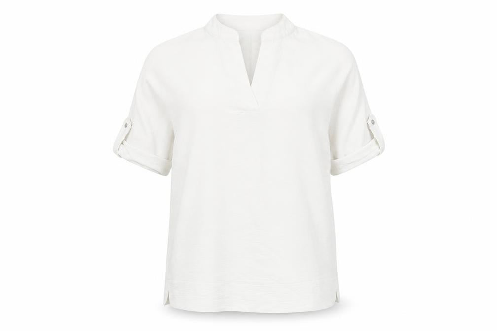 Joan Vass Womens White Polyester Basic Blouse Size S V-Neck