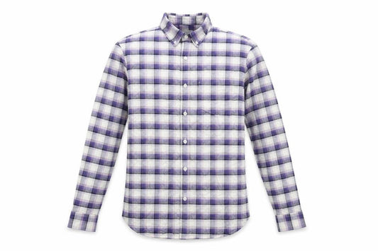 Marks & Spencer Mens Purple Plaid Cotton Button-Up Size S Collared Button