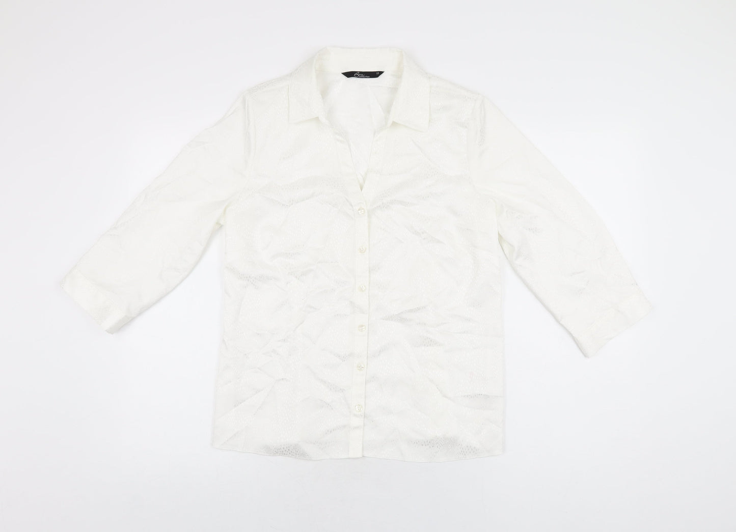 BM Collection Womens White Polyester Basic Button-Up Size 12 Collared