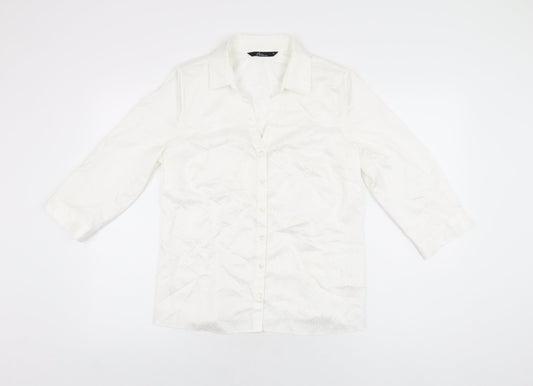 BM Collection Womens White Polyester Basic Button-Up Size 12 Collared