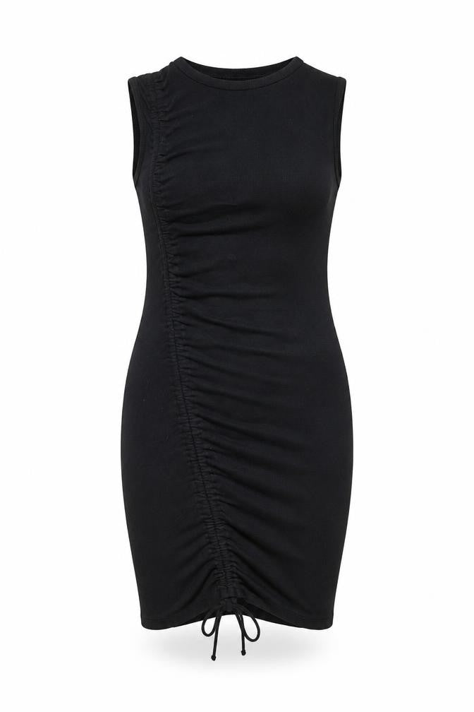 Boohoo Womens Black Cotton Bodycon Size 10 Round Neck Drawstring