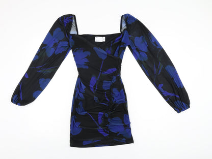 Additional front view of ASOS women’s black floral polyester bodycon, size UK 6, sweetheart pullover