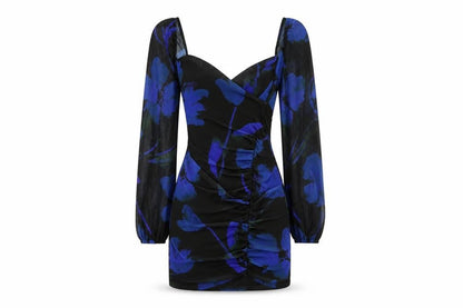 Front view of ASOS women’s black floral polyester bodycon, size UK 6, sweetheart pullover