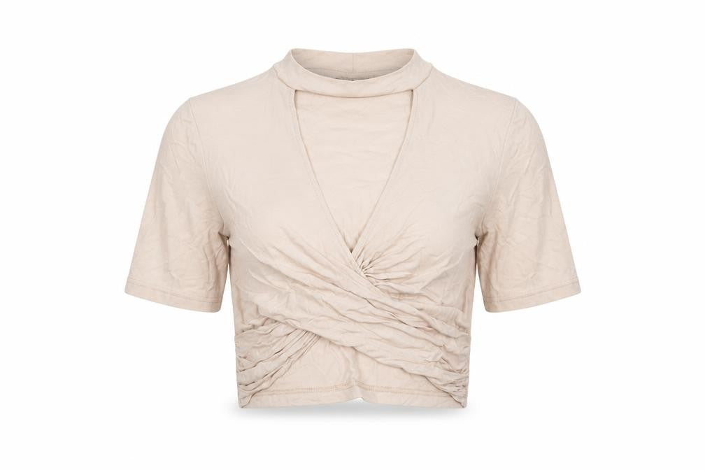 Topshop Womens Pink Viscose Cropped T-Shirt Size 10 V-Neck
