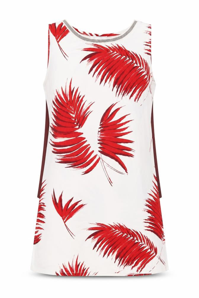 NEXT Womens White Geometric Polyester Basic T-Shirt Size 14 Round Neck - Leaf Print