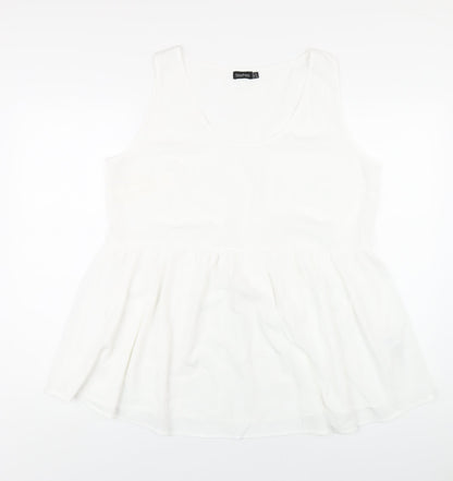 Boohoo Womens White Polyester Basic Tank Size 14 Round Neck