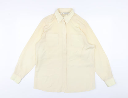 Artigiano Womens Beige Polyester Basic Button-Up Size 10 Collared