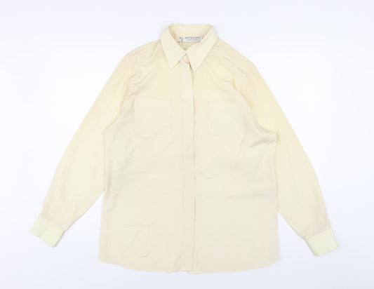 Artigiano Womens Beige Polyester Basic Button-Up Size 10 Collared
