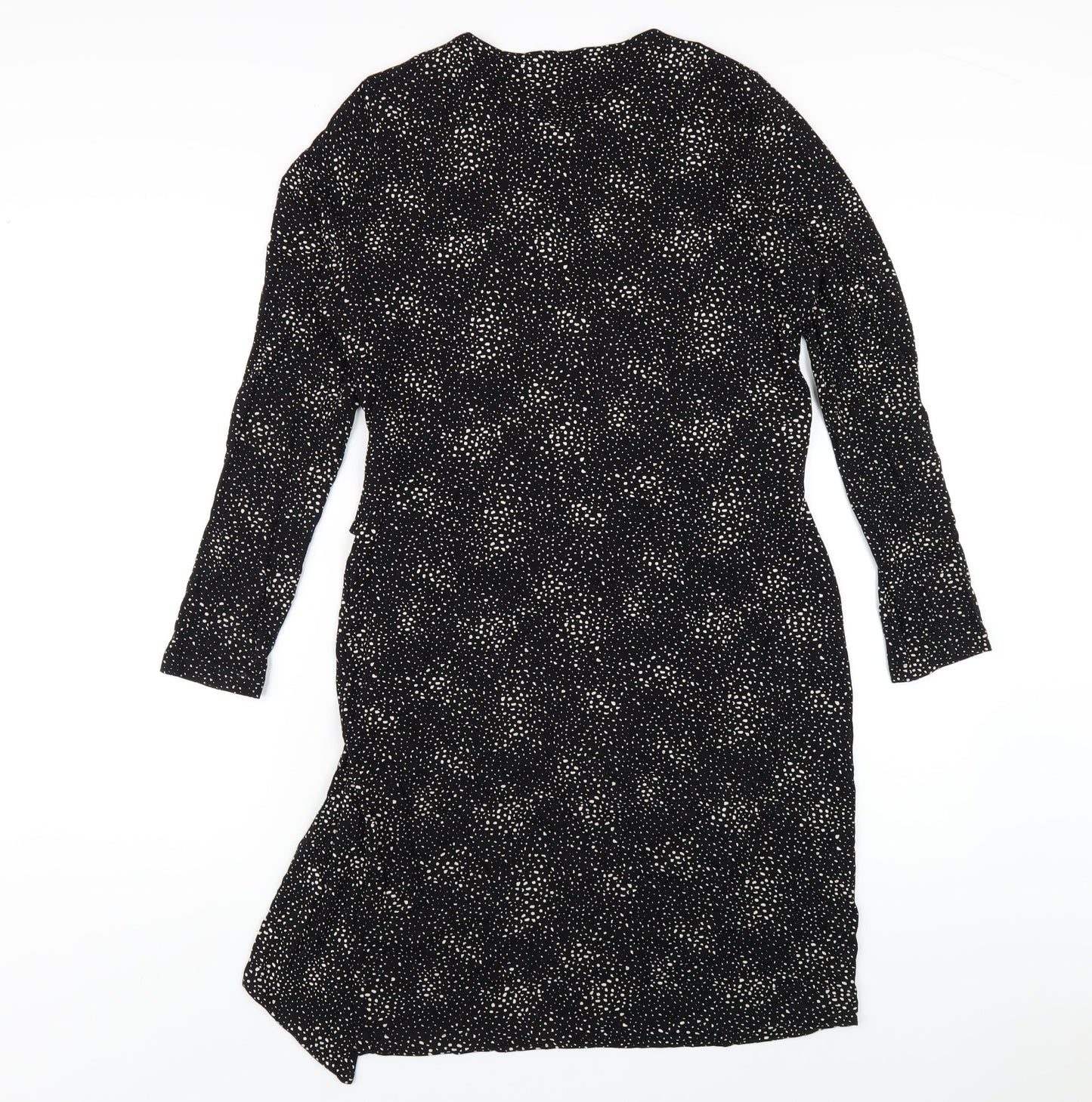 Marks and Spencer Womens Black Geometric Viscose A-Line Size 12 Round Neck Pullover