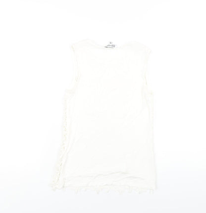 Debenhams Womens White Viscose Basic Tank Size 6 Round Neck