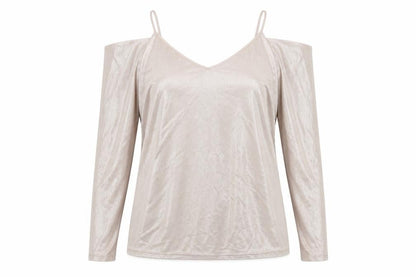 River Island Womens Gold Polyester Basic T-Shirt Size 8 V-Neck - Cold Shoulder