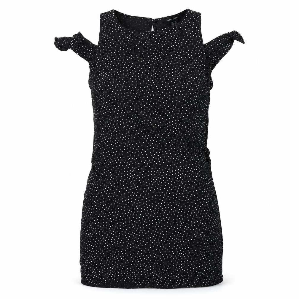 New Look Womens Black Viscose A-Line Size 10 Round Neck Button - Cold Shoulder