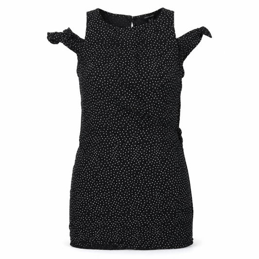 New Look Womens Black Viscose A-Line Size 10 Round Neck Button - Cold Shoulder
