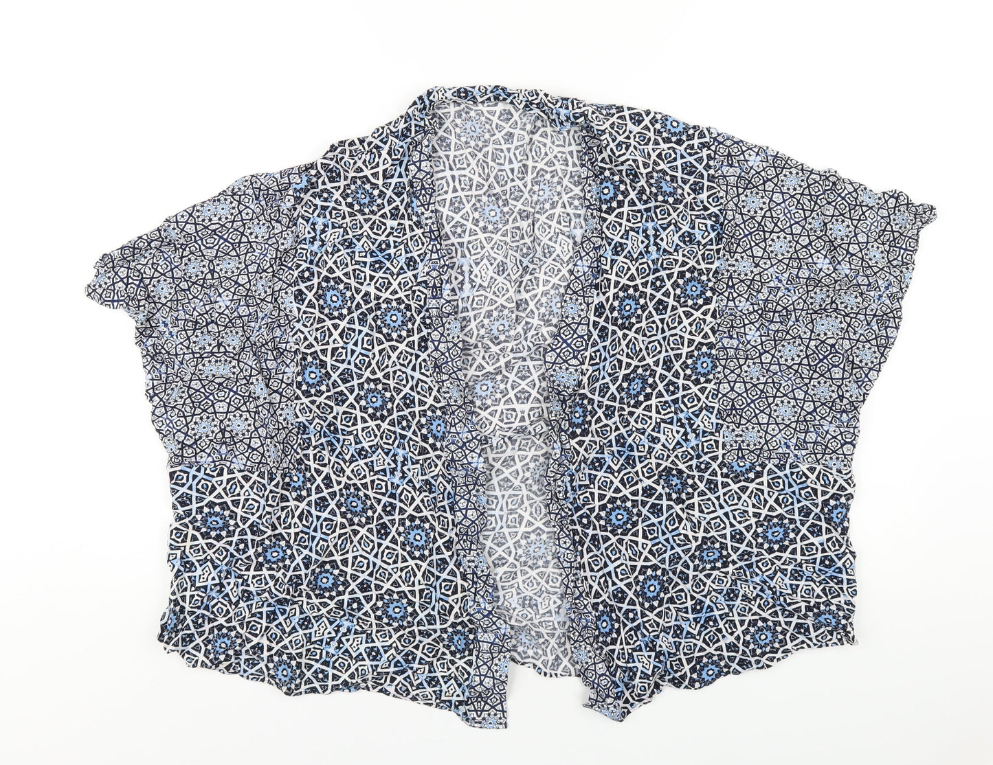 Marks and Spencer Womens Blue Geometric Viscose Kimono T-Shirt Size 14 V-Neck