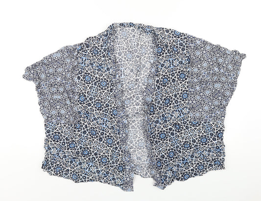 Marks and Spencer Womens Blue Geometric Viscose Kimono T-Shirt Size 14 V-Neck