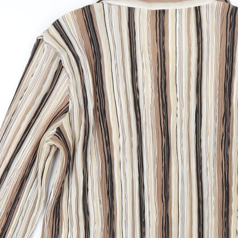 Marks and Spencer Womens Brown Striped Polyester Basic Button-Up Size 14 Collared
