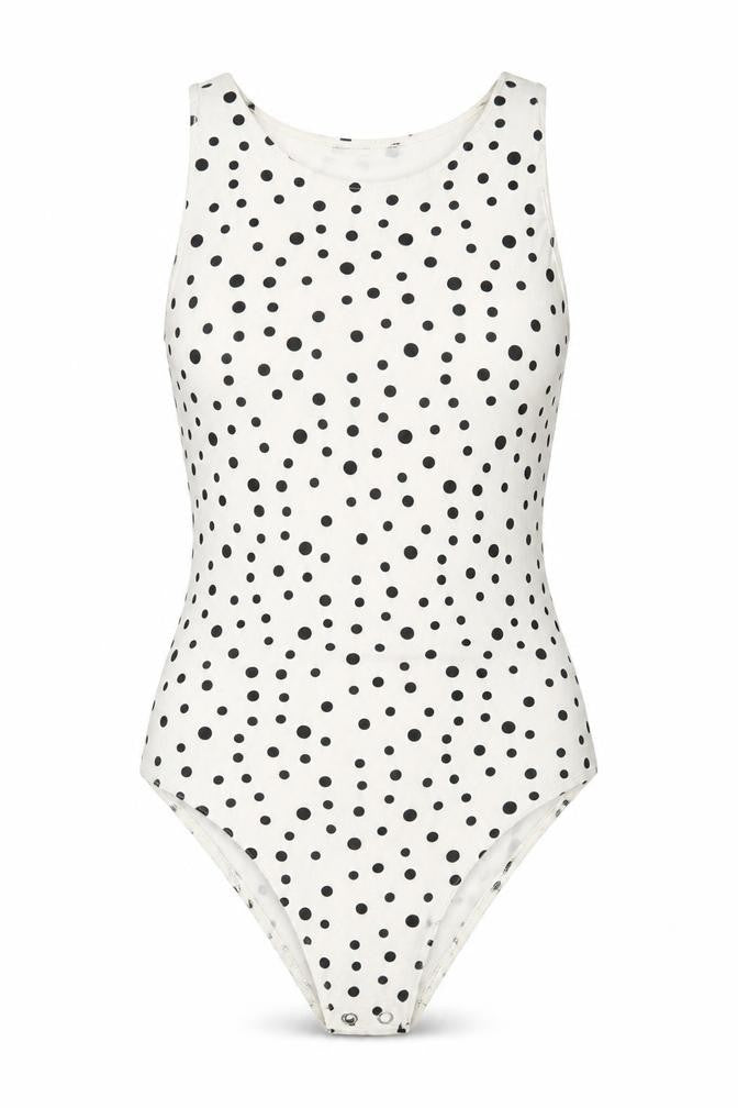 Stradivarius Womens Ivory Polka Dot Polyester Bodysuit One-Piece Size S Snap