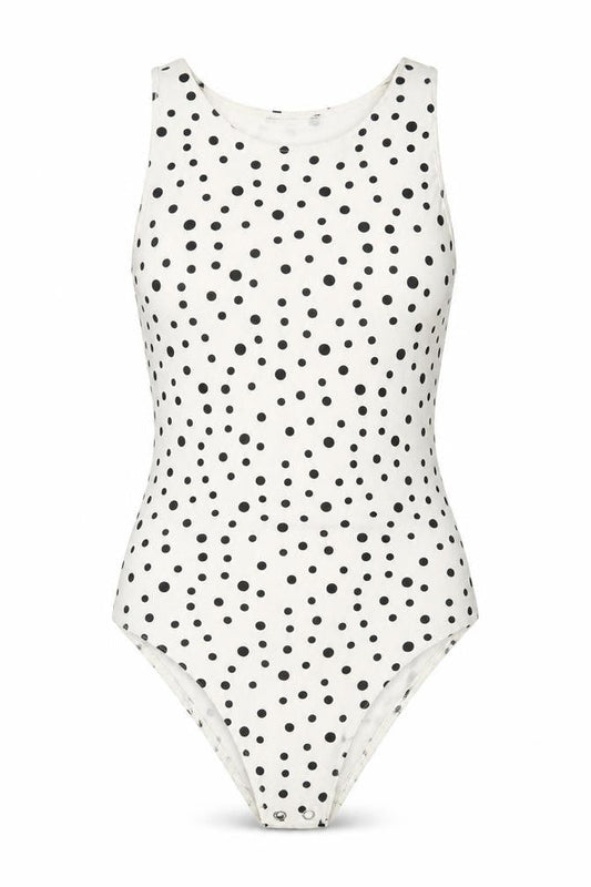 Stradivarius Womens Ivory Polka Dot Polyester Bodysuit One-Piece Size S Snap