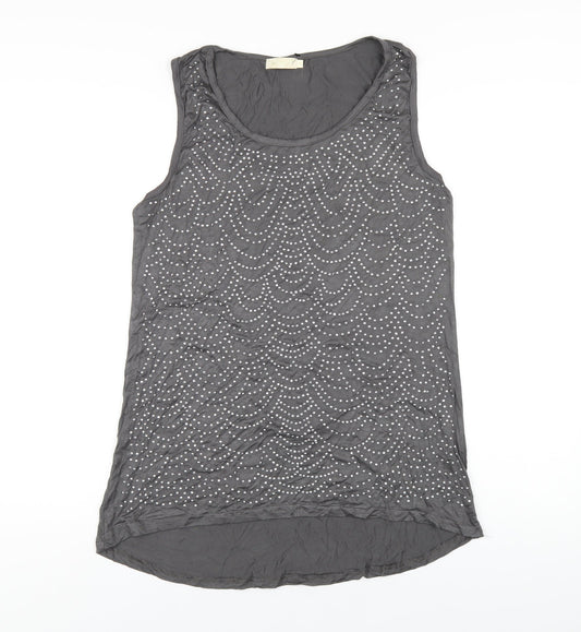 QED London Womens Grey Viscose Basic Tank Size M Round Neck - Studded
