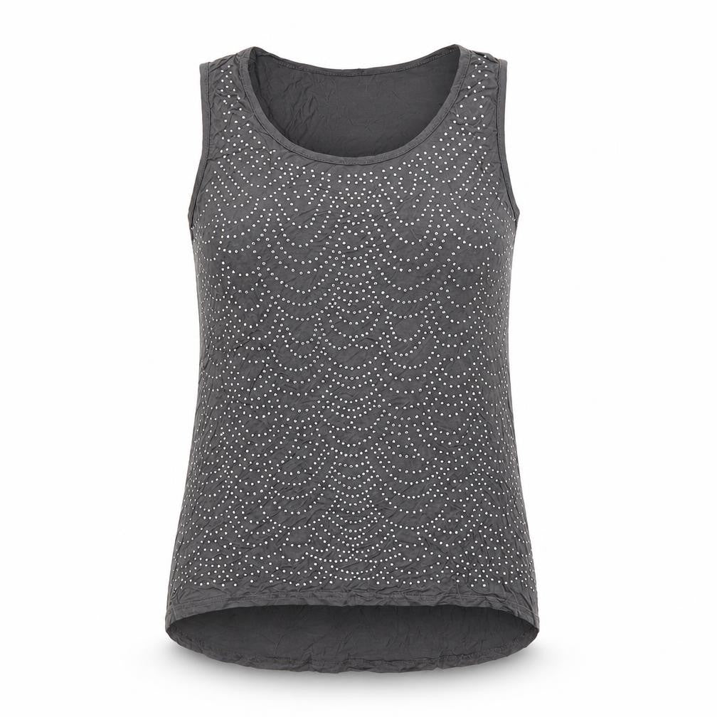 QED London Womens Grey Viscose Basic Tank Size M Round Neck - Studded
