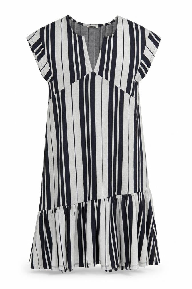 Zara Womens Grey Striped Polyester A-Line Size M V-Neck Pullover