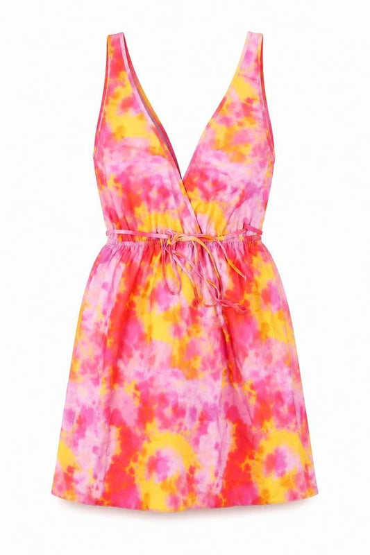 ASOS Womens Multicoloured Tie Dye Polyester Tank Dress Size 8 V-Neck Pullover