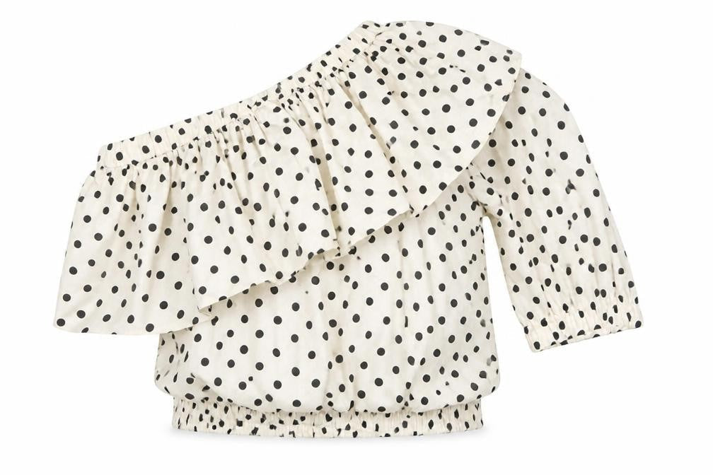 Topshop Womens Ivory Polka Dot Polyester Basic T-Shirt Size 8 One Shoulder
