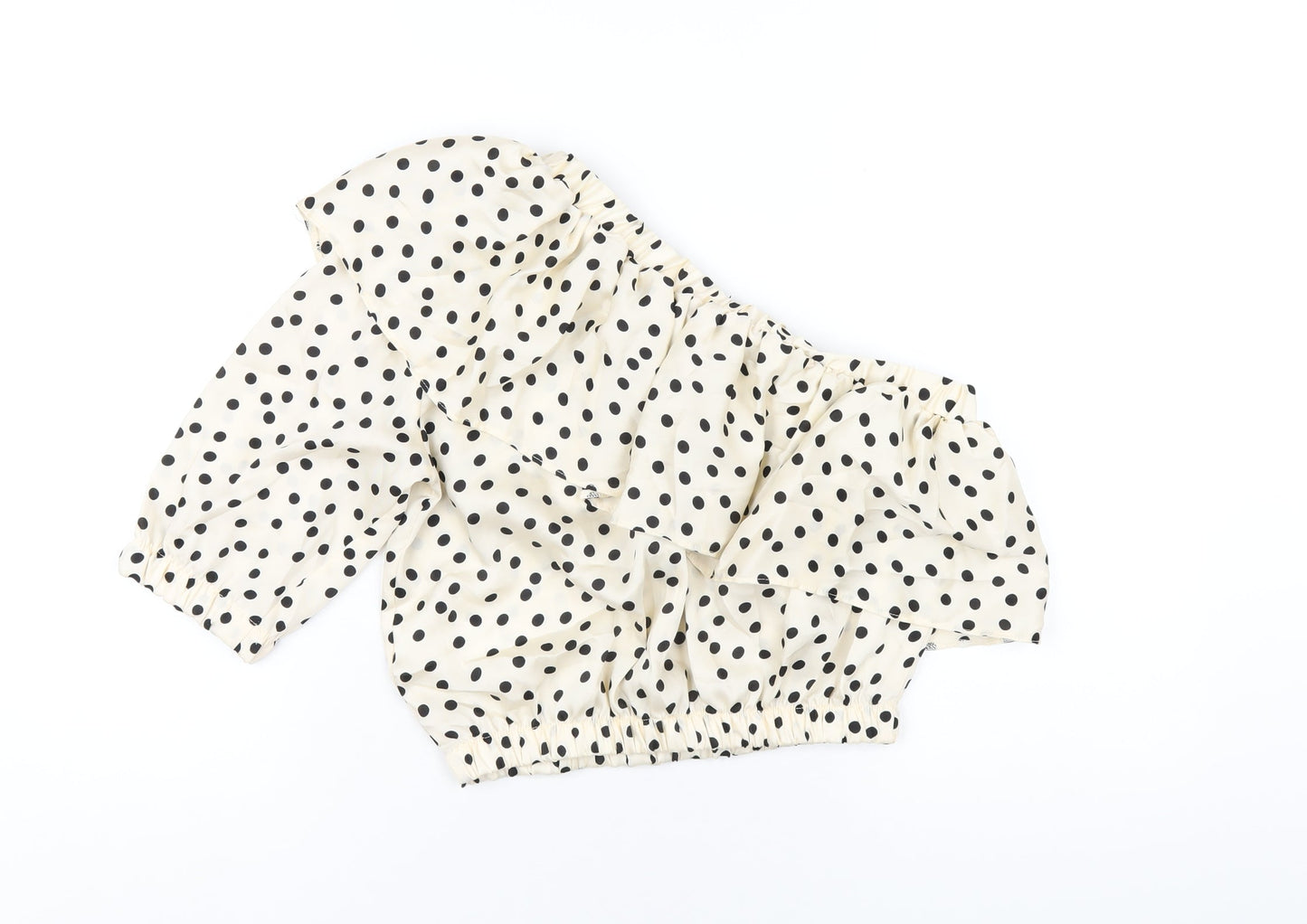 Topshop Womens Ivory Polka Dot Polyester Basic T-Shirt Size 8 One Shoulder