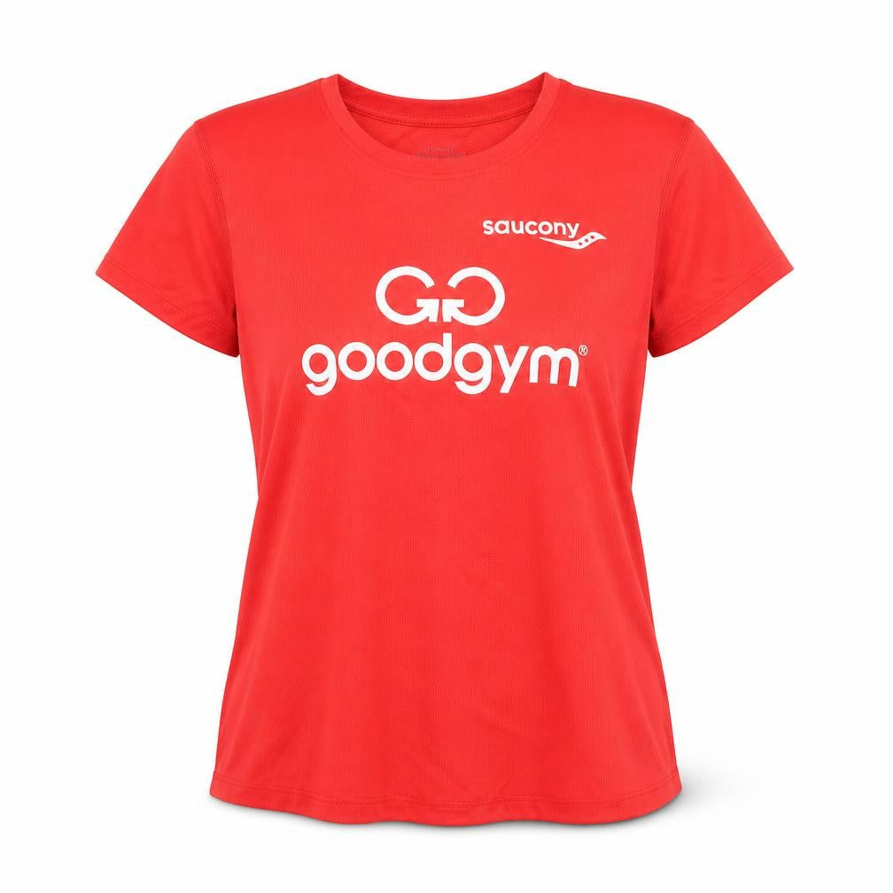 Saucony Womens Red Polyester Basic T-Shirt Size L Round Neck Pullover