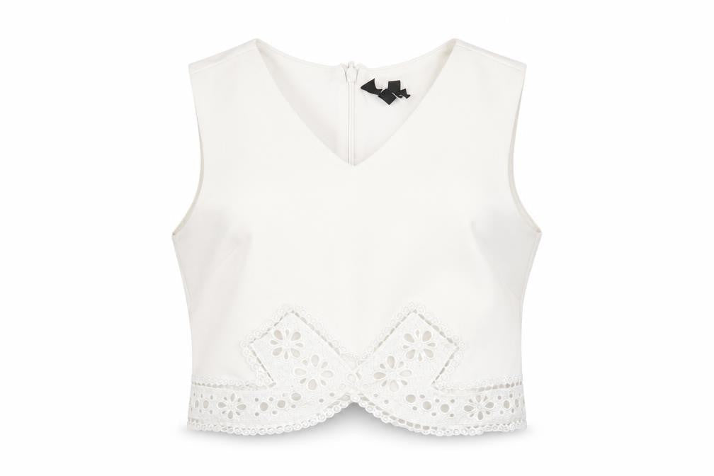 Topshop Womens White Polyester Cropped T-Shirt Size 10 V-Neck