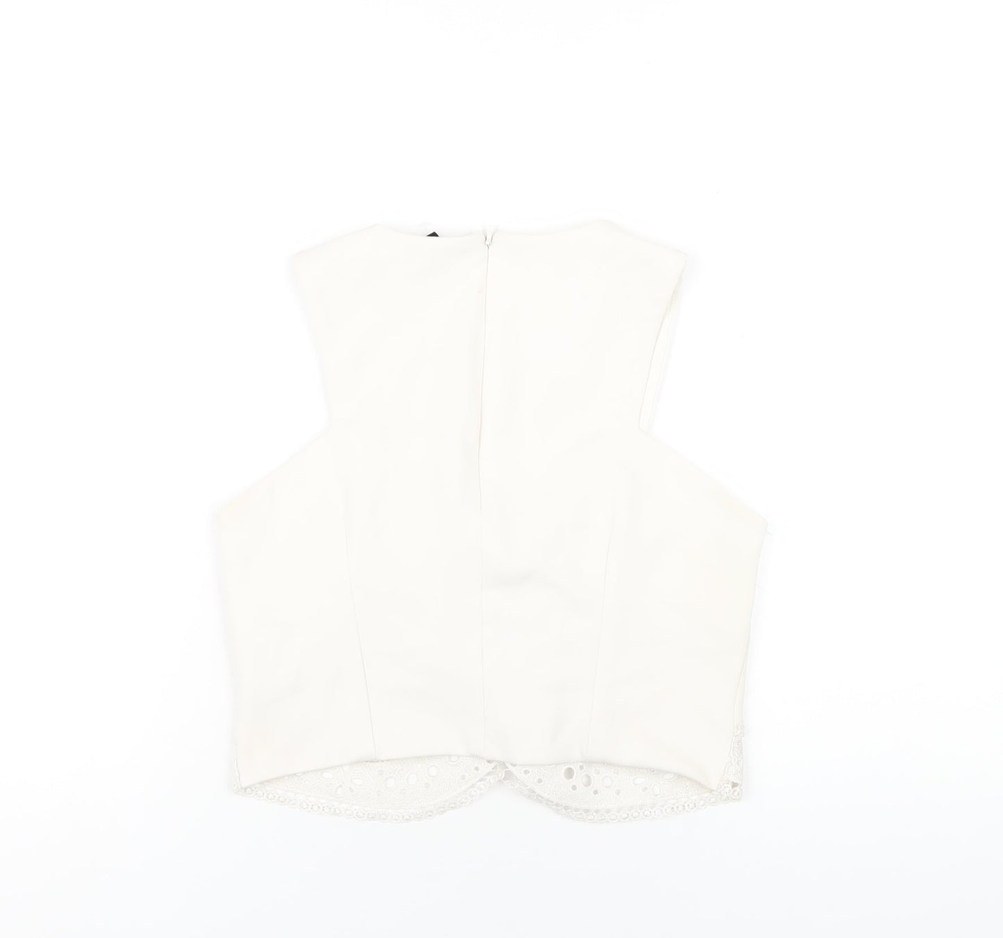 Topshop Womens White Polyester Cropped T-Shirt Size 10 V-Neck