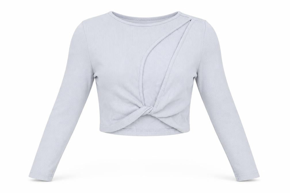 Missguided Womens Blue Polyester Cropped T-Shirt Size 6 Round Neck - Twist Front Cut Out