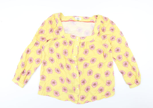 Anorak Womens Yellow Floral Cotton Basic Button-Up Size 16 Square Neck