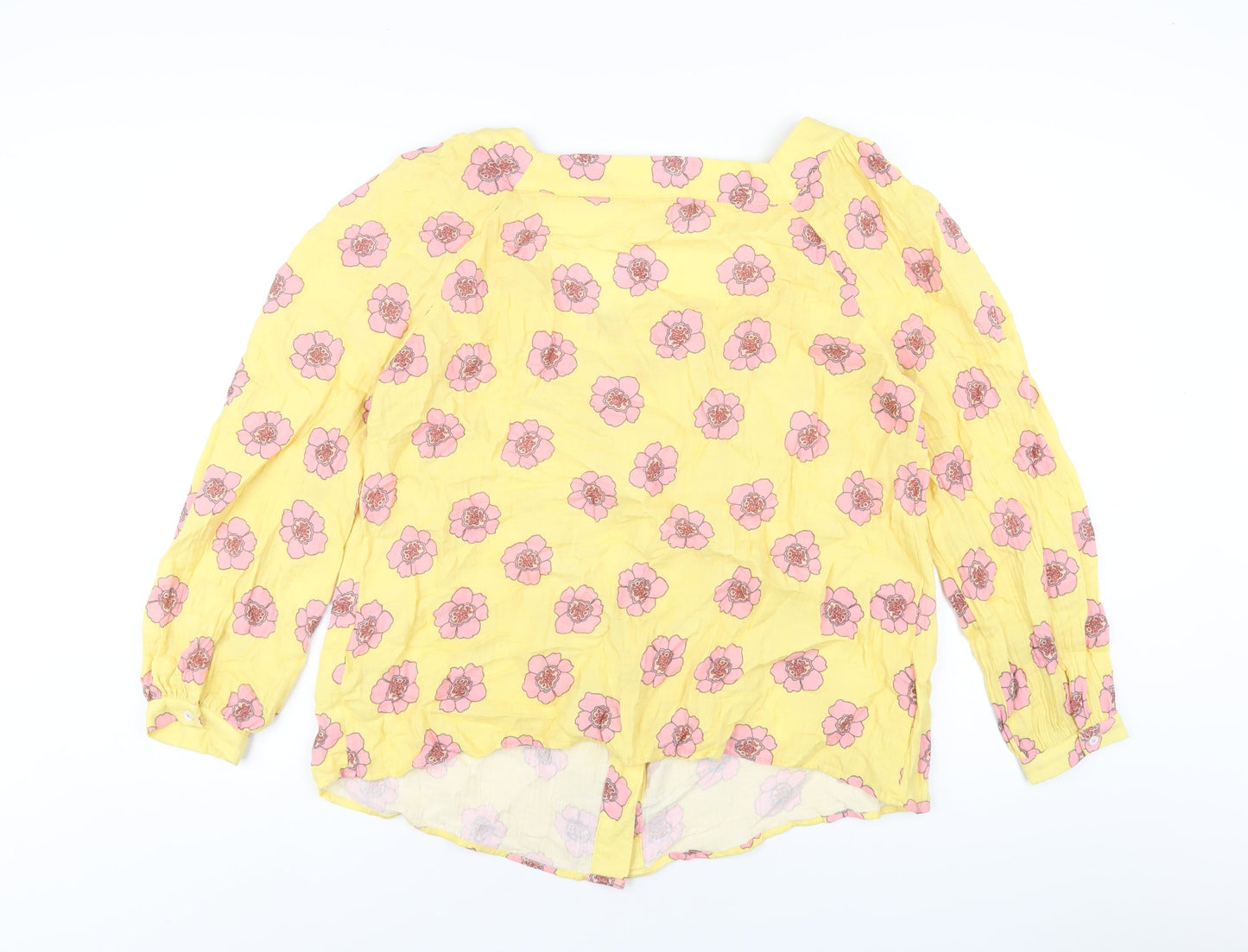 Anorak Womens Yellow Floral Cotton Basic Button-Up Size 16 Square Neck