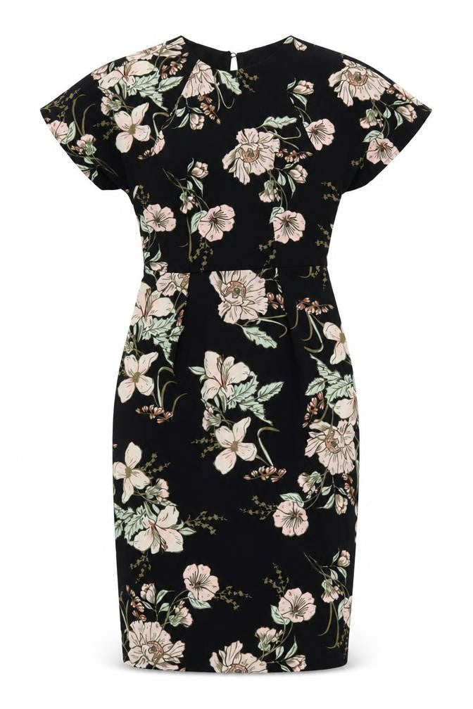 Oasis Womens Black Floral Polyester Bodycon Size 8 Round Neck Zip