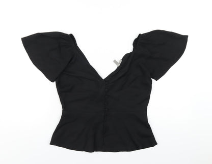 Additional front view of ASOS women’s black polyester basic blouse, size UK 8, v-neck