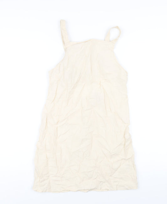 ASOS Womens Beige Linen A-Line Size 10 Square Neck Zip