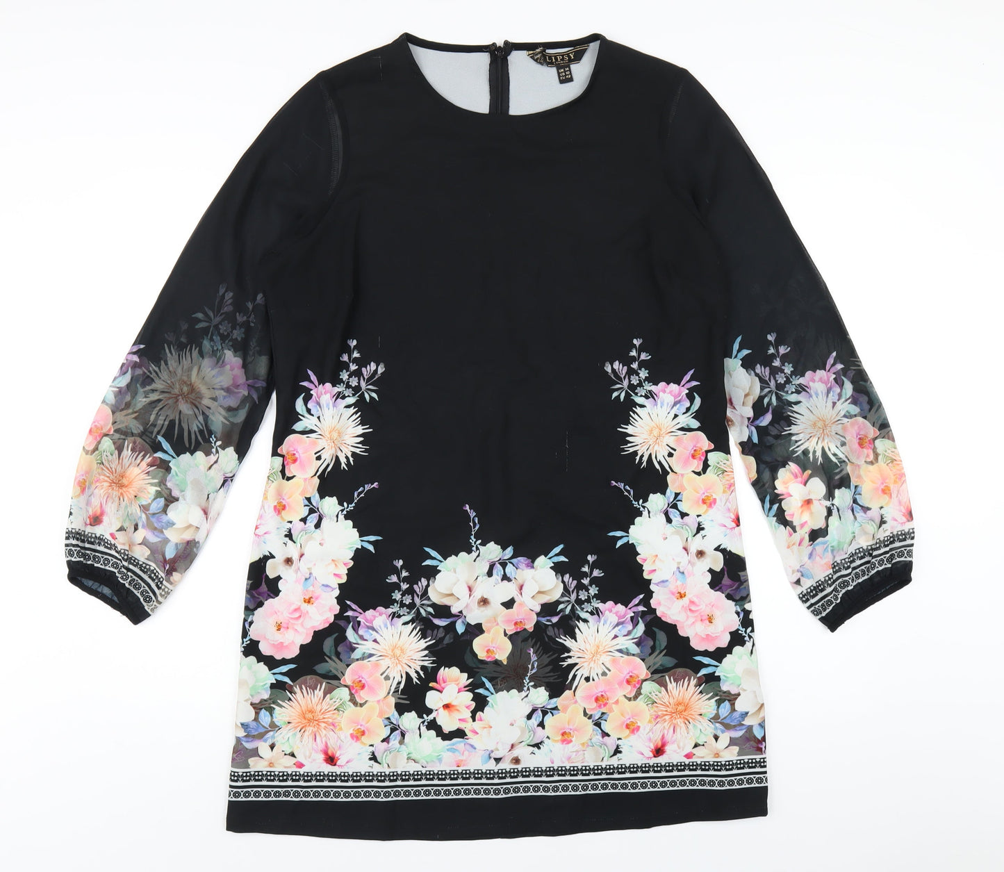 Lipsy Womens Multicoloured Floral Polyester A-Line Size 14 Round Neck Zip