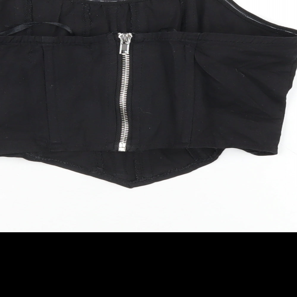 Missguided Womens Black Cotton Cropped Blouse Size 6 Square Neck - Corset
