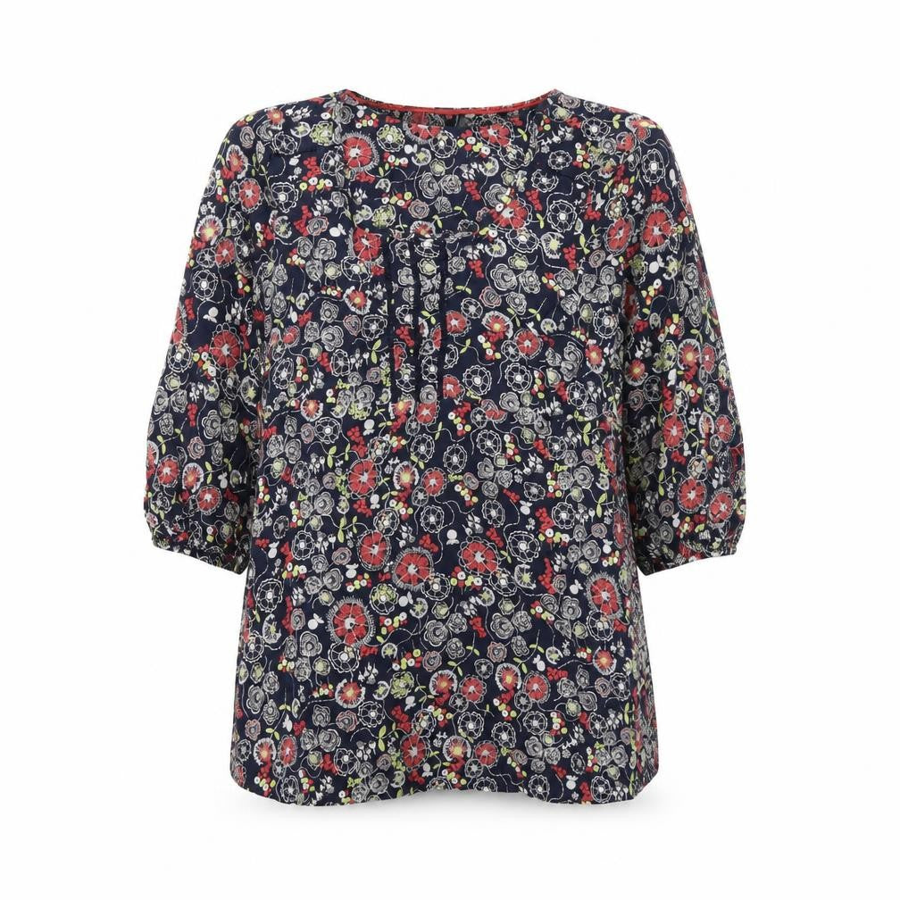 Per Una Womens Blue Floral Viscose Basic T-Shirt Size 14 Scoop Neck
