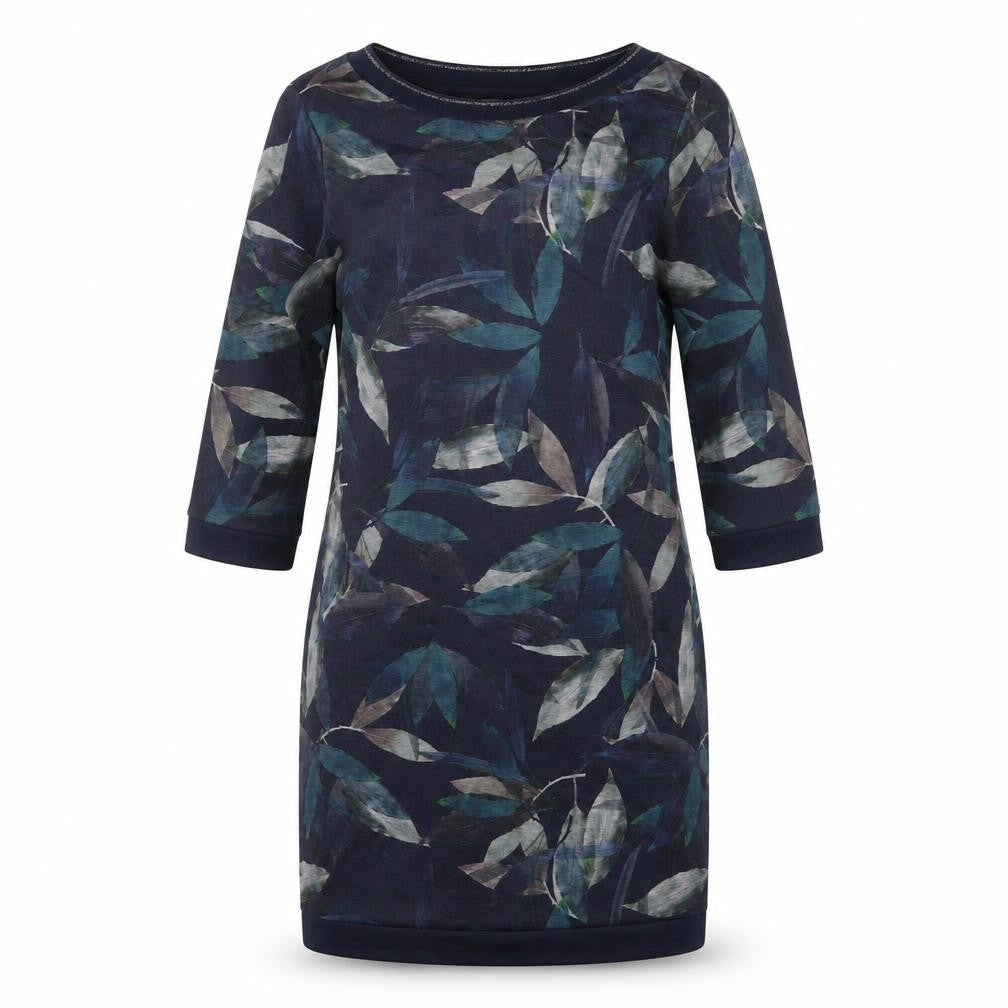 Betty & Co Womens Blue Geometric Polyester A-Line Size 8 Round Neck Pullover