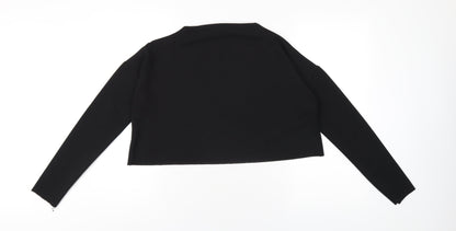 Back view of Missguided women’s black polyester cropped t-shirt, size UK 10, mock neck