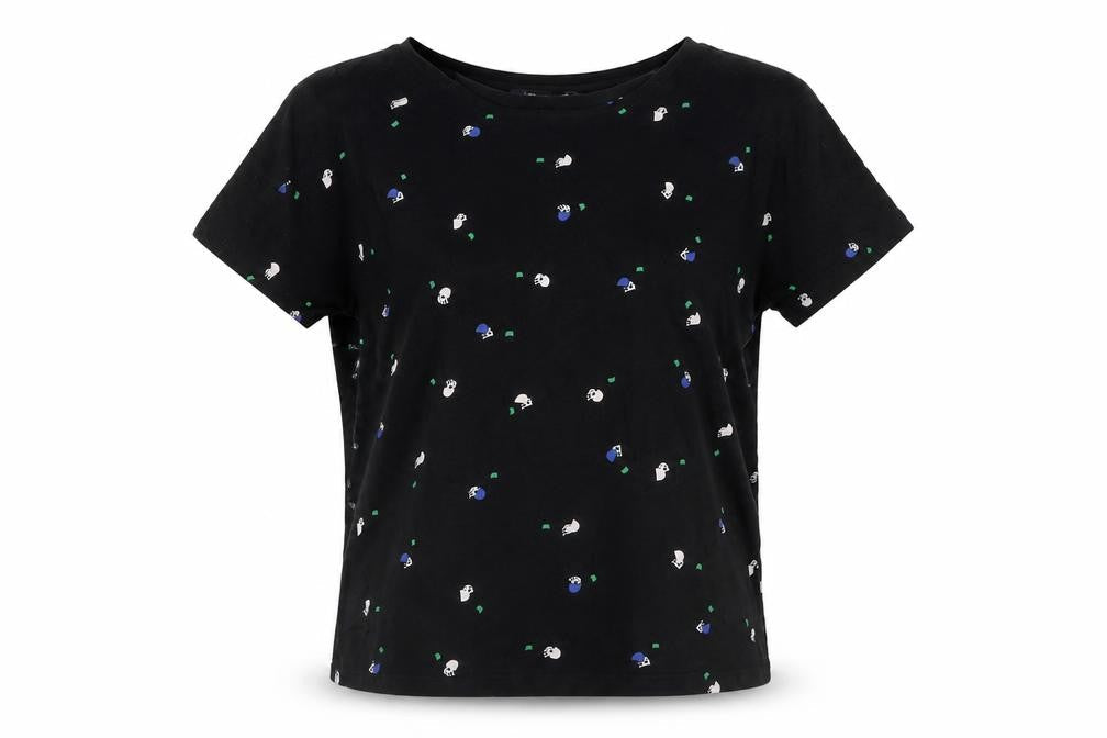 Marks & Spencer Womens Black Geometric Viscose Basic T-Shirt Size 8 Round Neck