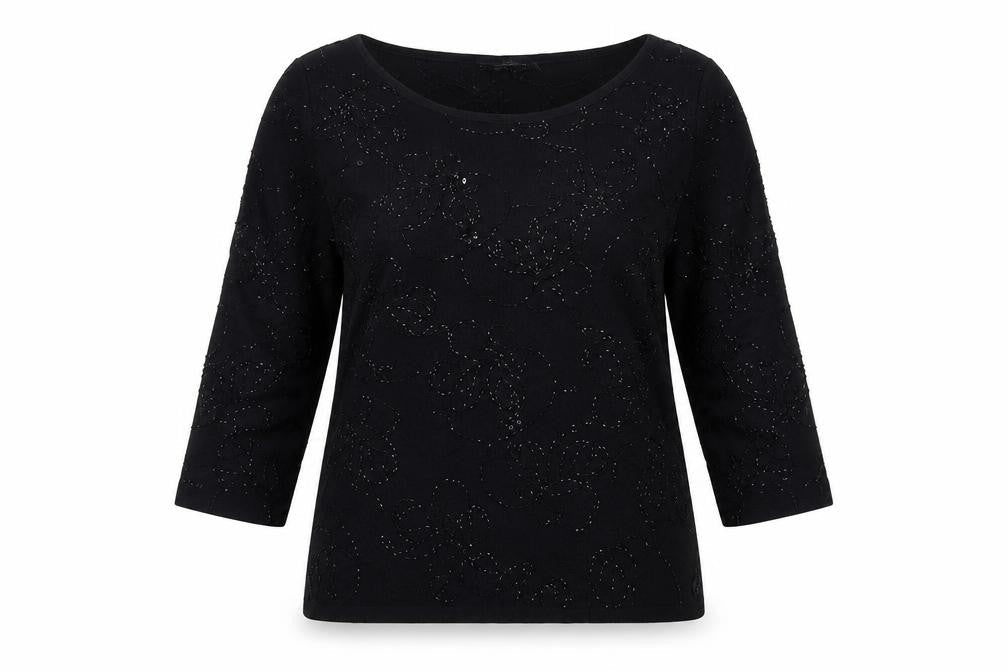 Sandra Darren Womens Black Viscose Basic T-Shirt Size L Scoop Neck