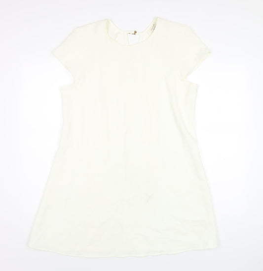 River Island Womens Ivory Polyester A-Line Size 14 Round Neck Buckle