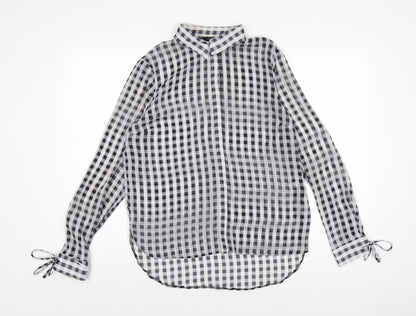 Next Womens Grey Check Polyester Basic Button-Up Size 12 Collared