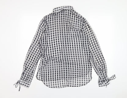 Next Womens Grey Check Polyester Basic Button-Up Size 12 Collared